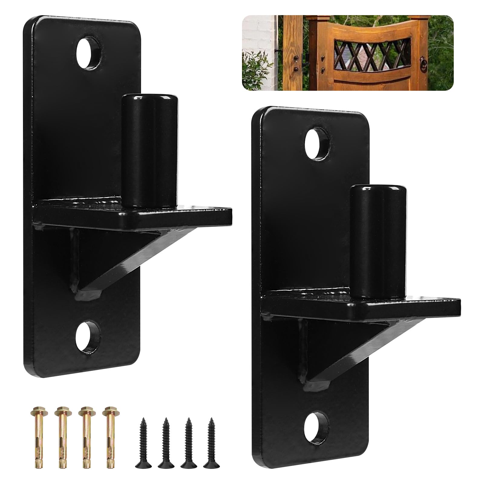 2 Pack Heavy Duty Gate Hinges Black Wall Mount Gate Hinges with 5/8 Hinge Pin for Fences Barns, Sheds, Black-2pcs With 5/8 Pin