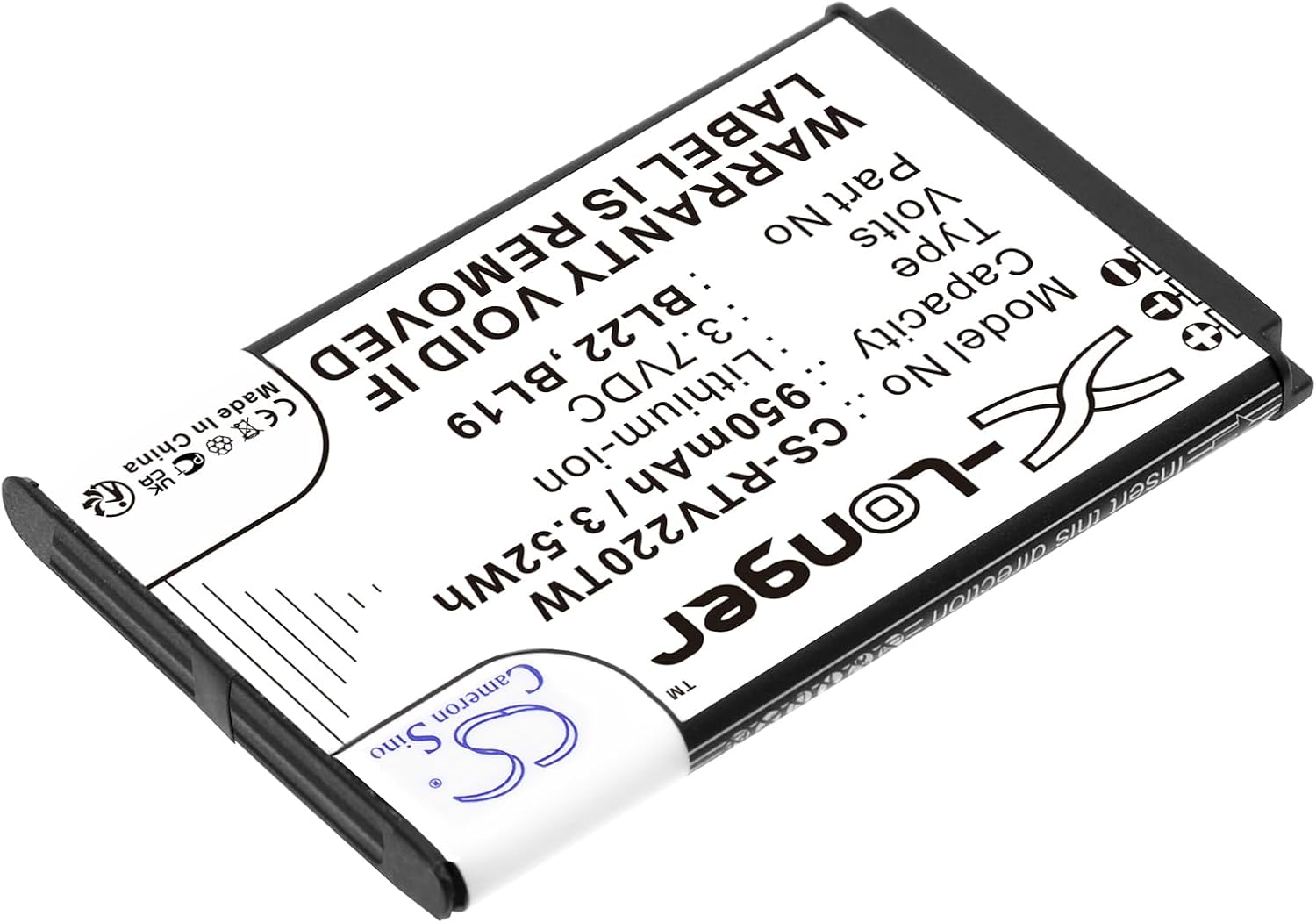 Cameron Sino Battery for Retevis DT22, RT15, RT19, RT22, RT22S, RT619, RT622 PN:Retevis BL19, BL22 950mAh / 3.52Wh
