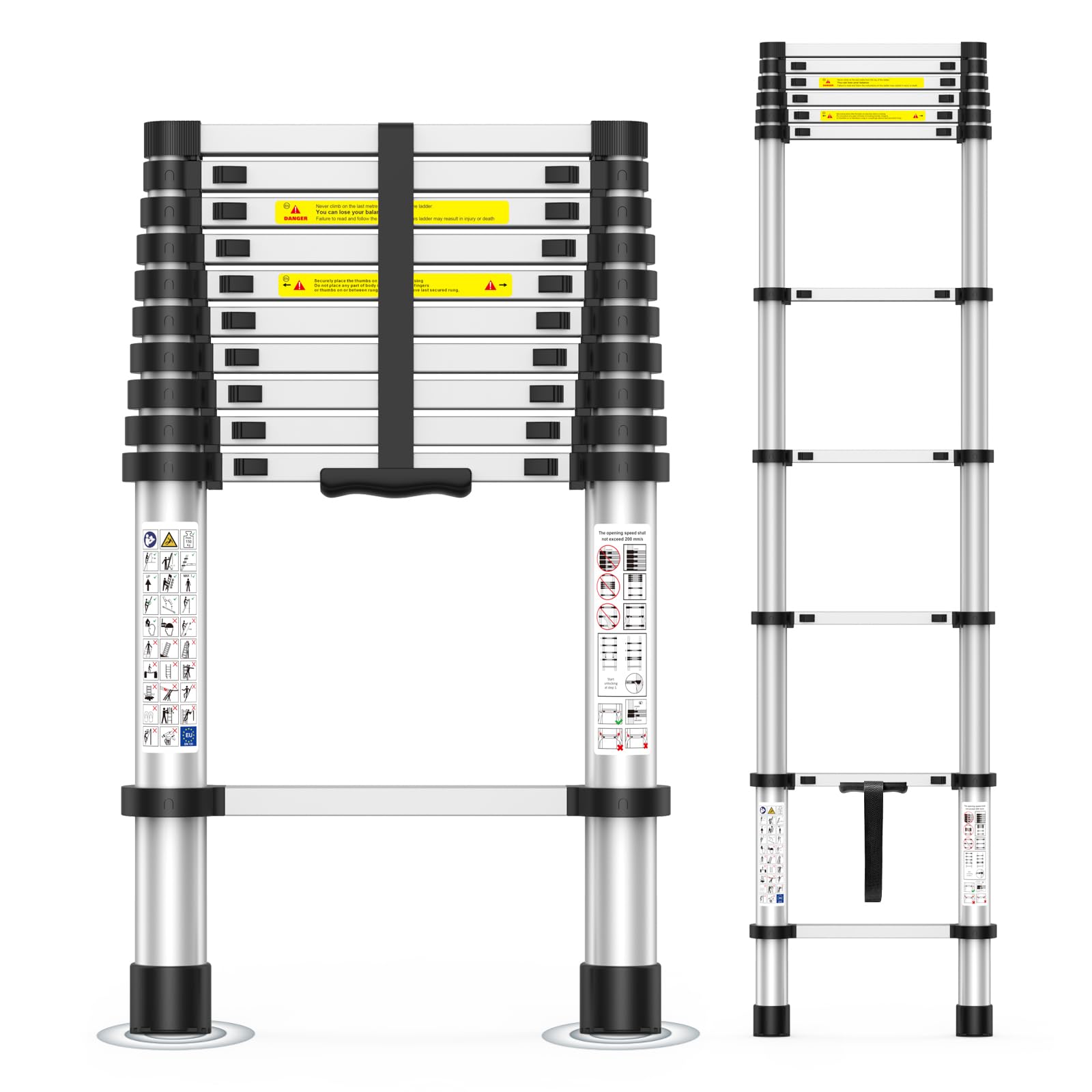 10.5FT Heavy-Duty Telescoping Ladder, 330lb Capacity Aluminum Extension Ladder with Anti-Slip Steps for Secure Attic Access, Roof, and Home Renovation Projects