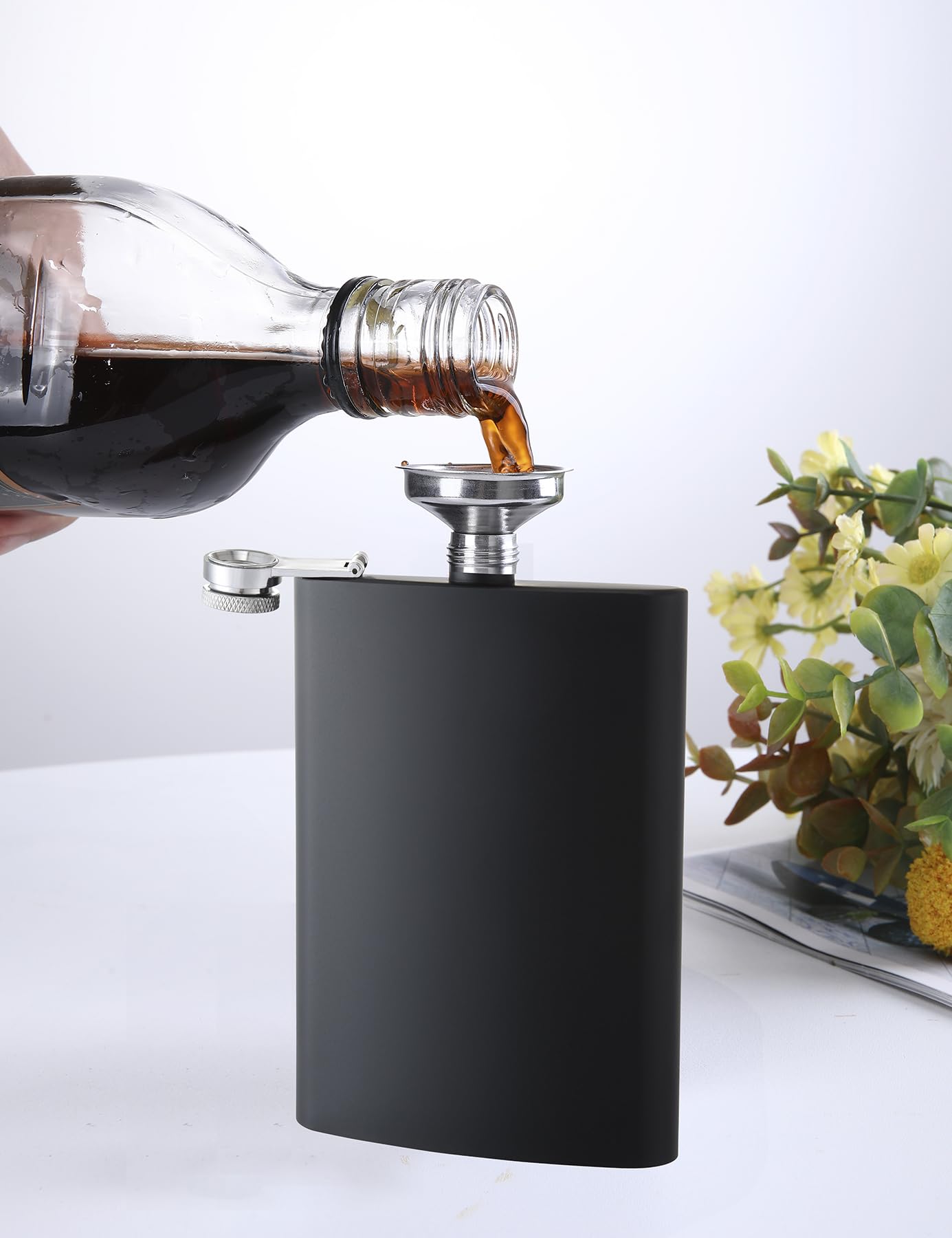 Flasque à Alcool Personnalisable – Acier Inoxydable 304 – 8oz (240ml) – Cadeau Homme (Père, Mari, Ami) – Noir