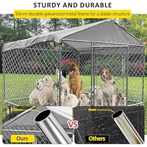 Outdoor Dog Kennel with Roof Dog Runs for Outside, Metal Dog House Playpen with Cover Heavy Duty Waterproof Canopy, Clearance Pet Enclosures for Large Breed Dog, Retriever 6.5’x6.5’x5.5′ H3028