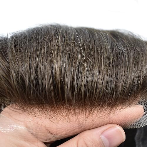 Miniatura 3 de Toupee para hombres, sistema de cabello humano real, encaje frontal suizo para hombre, tupé, cabello humano para hombres, nudos blanqueados, línea