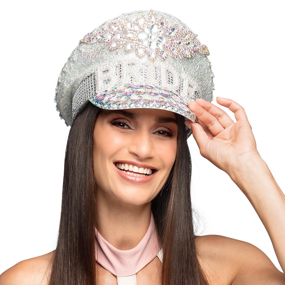Boland 01435 Diamond Bride Hat, Silver Peaked Cap with Sequins, Hat for Costumes, JGA, Carnival and Theme Party