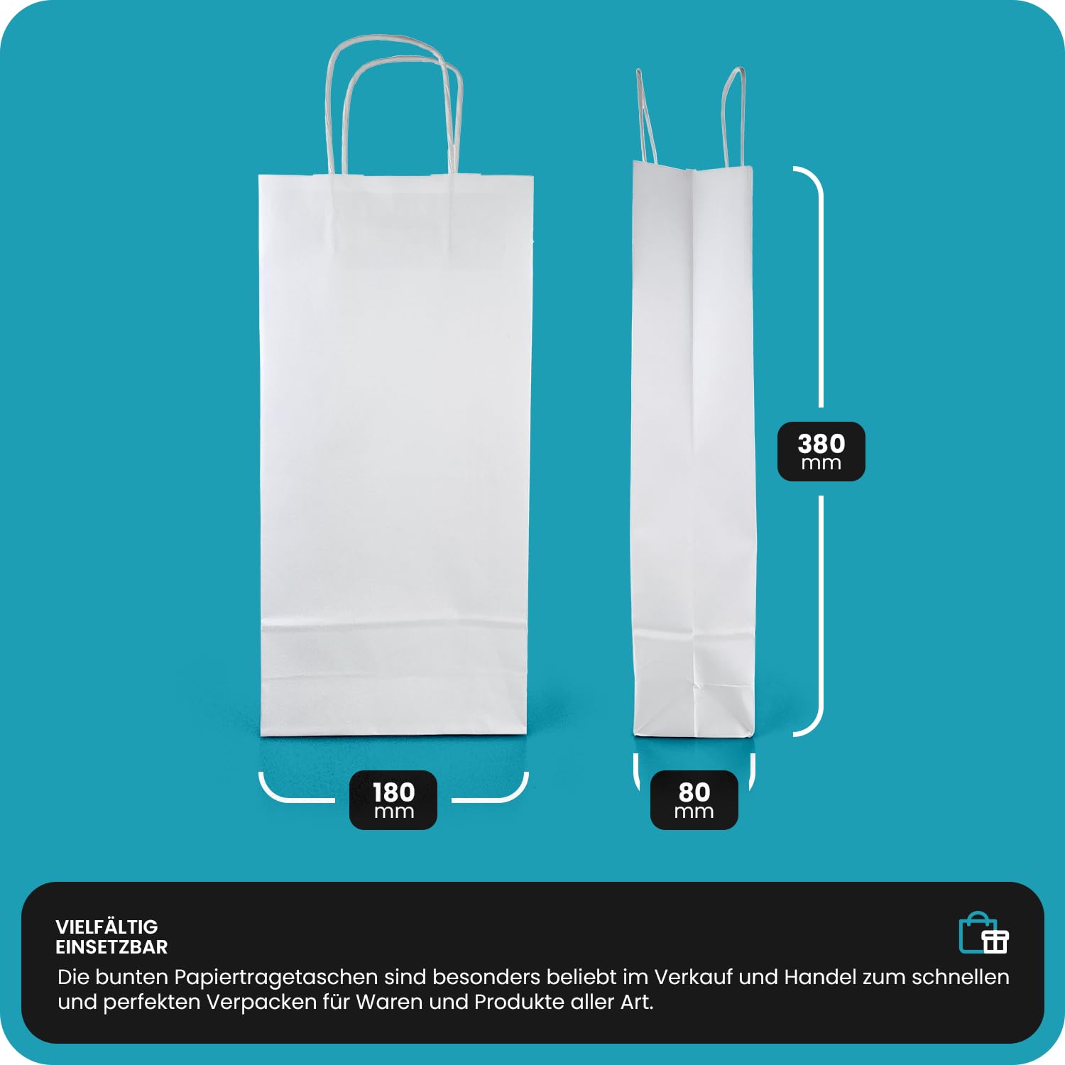 Netuno 200 sacs cadeau papier blancs 18x8x38 cm poignées sac à bouteille | Sacs kraft à anses solides sac à vin pour boutique, Noël, mariage, anniversaire, fête, emballage cadeau & bouteille de vin
