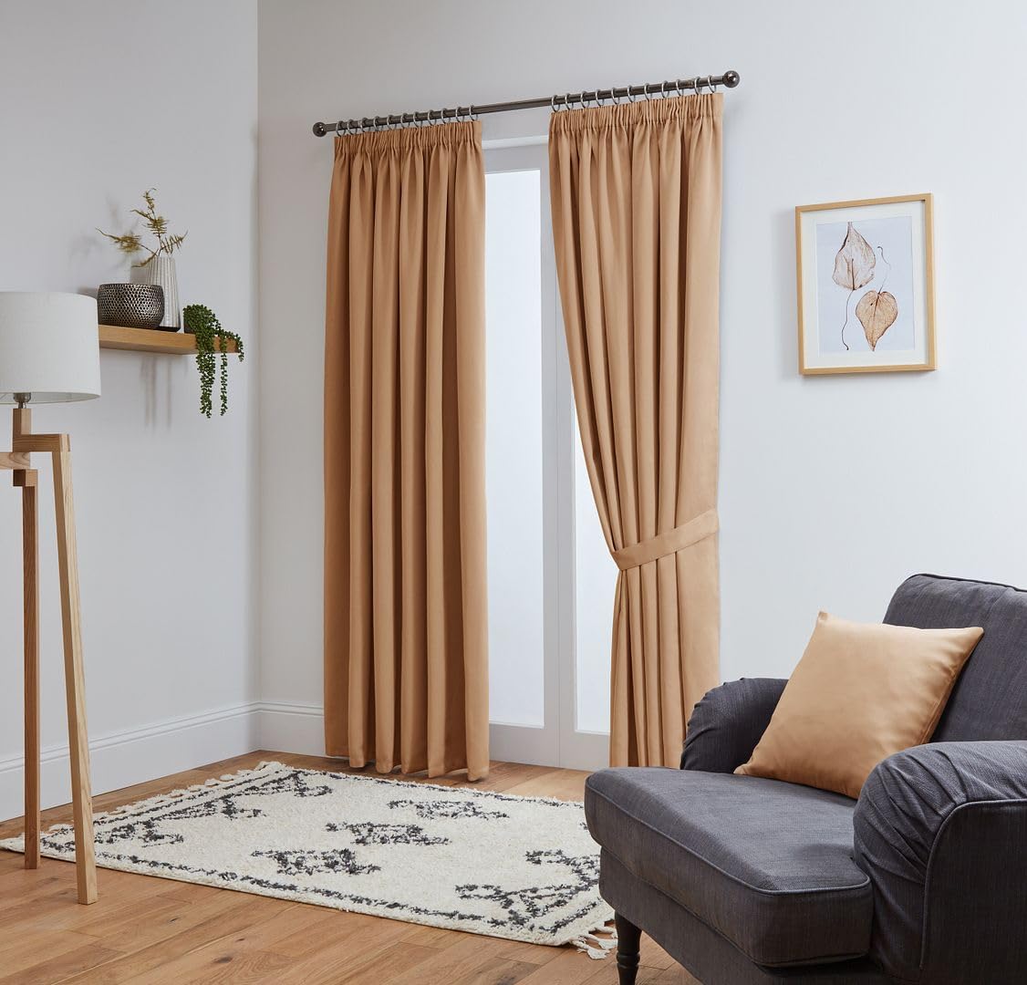 John Aird Blackout Curtains Pencil Pleat with Tie Backs (Wheat, W 66" x L 54" (2 Panels) Thermal Energy Saving Curtains for Bedroom & Living Room — image 1
