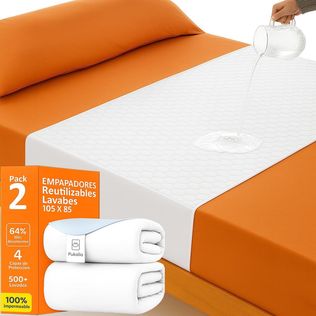 Empapadores Cama Adultos 105x85 cm (Pack X2) Reutilizable Super Absorbente - Lavables con alas 4 Capas - Impermeable - Empapadores Bebe y Adulto - Protector de 105 y alas de 50cm