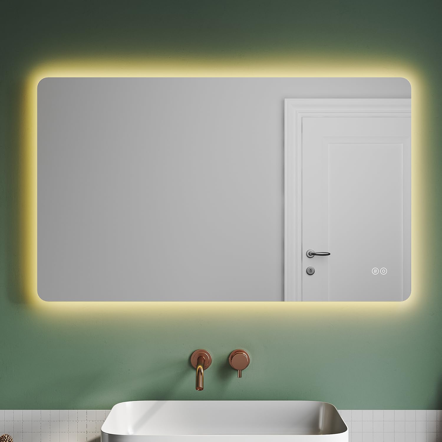 Espejo de baño 100 x 60 cm, con iluminación y táctil, sin vaho, espejo de baño LED con iluminación, espejo de pared blanco frío, IP44