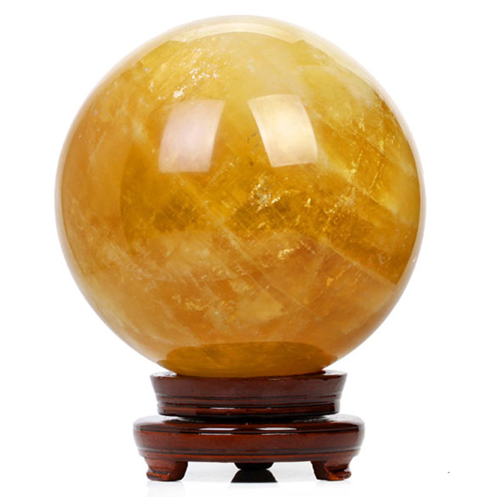 FOPURE Citrine Calcite Crystal Sphere Yellow Gemstone Ball with Wood Stand Divination Sculpture Figurine Feng Shui Aura Home Desk Decor,50mm/1.96in