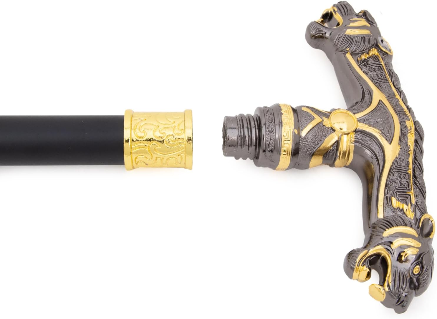 Golden Black Double Head Leopard Walking Stick Decorative Cospaly Party Fashionable Cane Halloween Crosier Cane 92cm