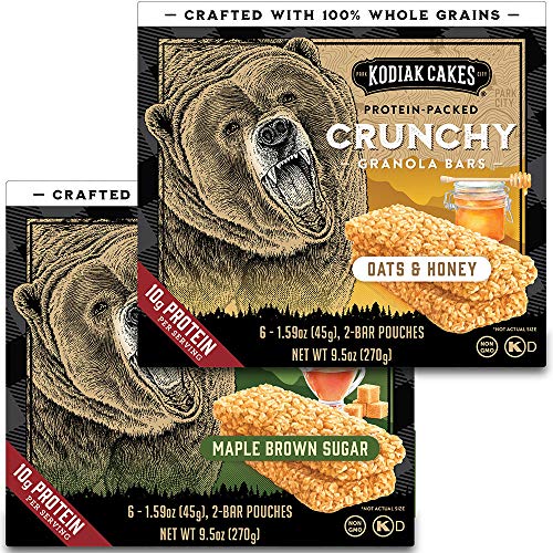 Kodiak Cakes Crunchy Granola Bar Variety Pack: (2 Boxes) Oats & Honey and (2 Boxes) Maple Brown Sugar