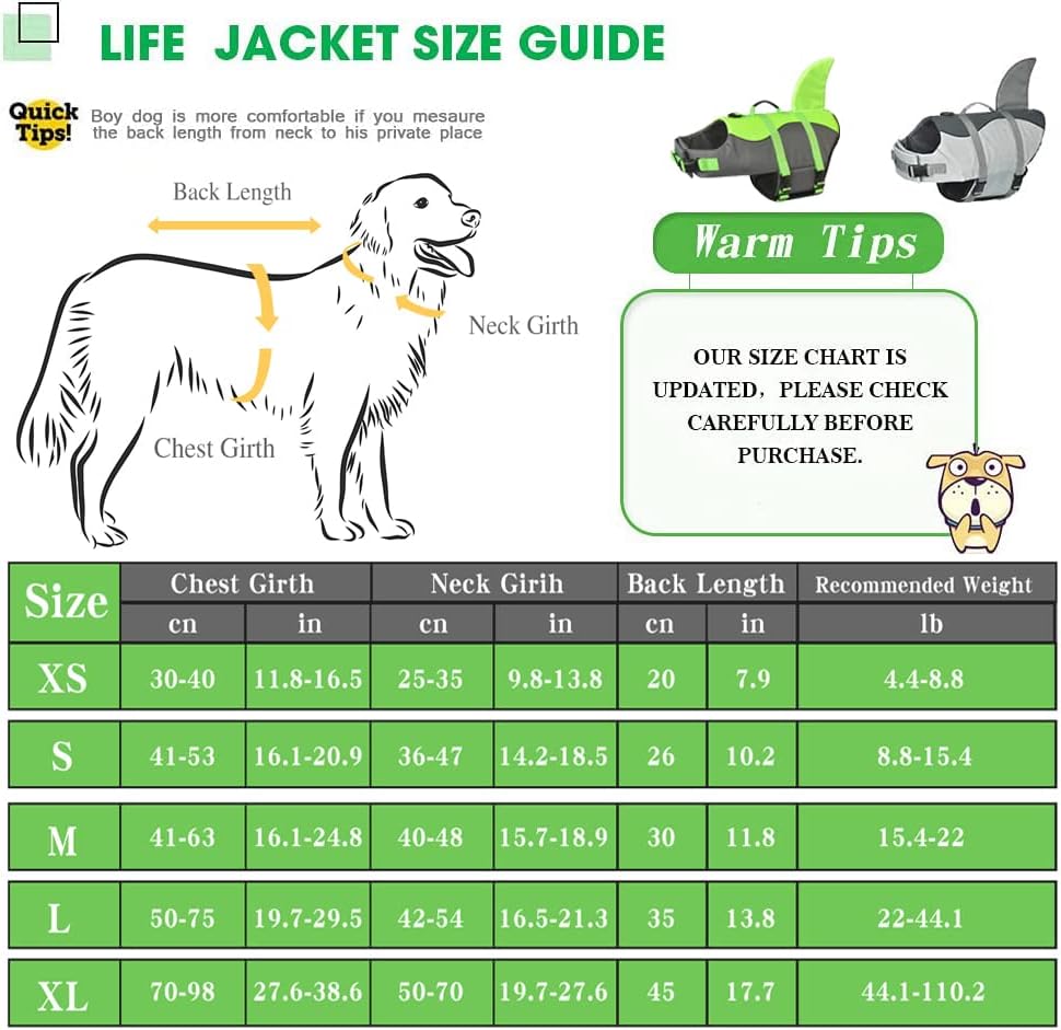 Vista 5 de Chaleco salvavidas para perro con tiburón, chaleco salvavidas ajustable para mascotas, con asa de rescate