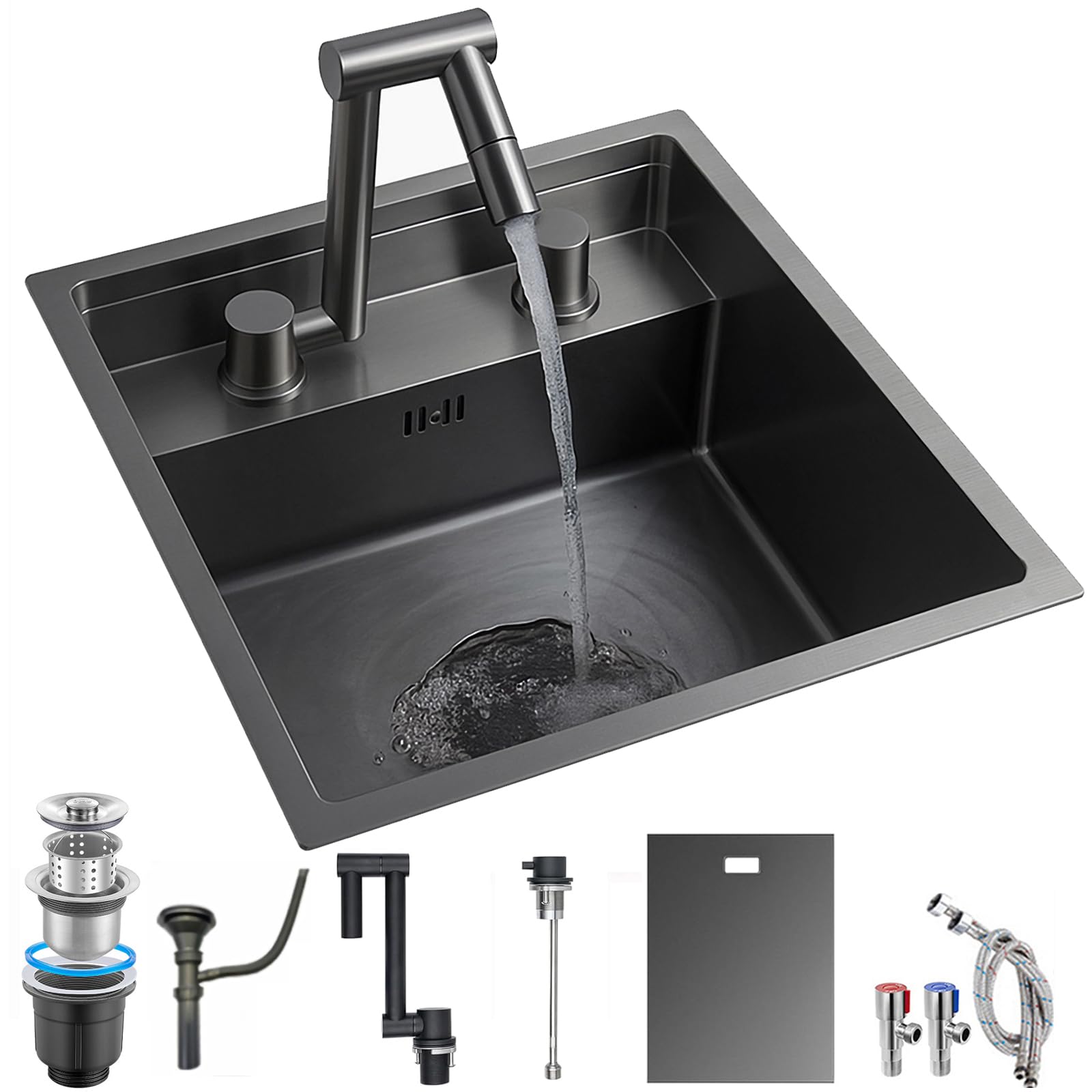 Yinxslo Black(C) Concealed Stainless Steel Rv Kitchen Sink With Foldable Tap