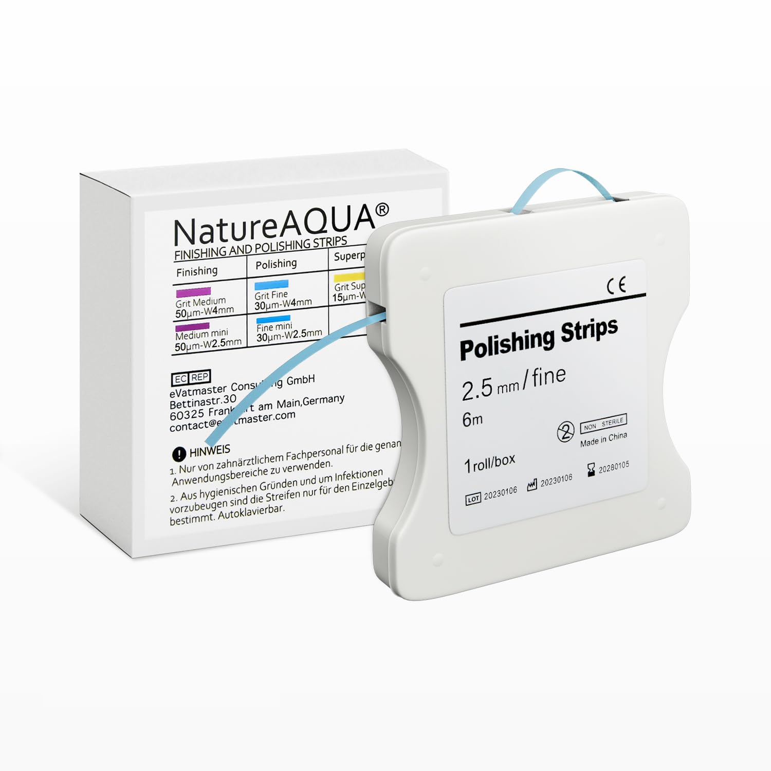Papier ścierny do zębów, paski do polerowania zębów, rozmiar – szerokość 2,5 mm – 6 m/rolki/pudełko, NatureAqua żywica do polerowania zębów międzyzębowych (niebieski)