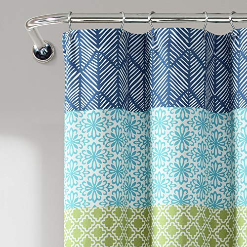 Image of Lush Decor Bohemian Stripe Shower Curtain 72 inch W x 72 inch L Blue & Green - Bathroom Curtain - Striped Shower Curtain - Boho Decor - Fabric Shower Curtains