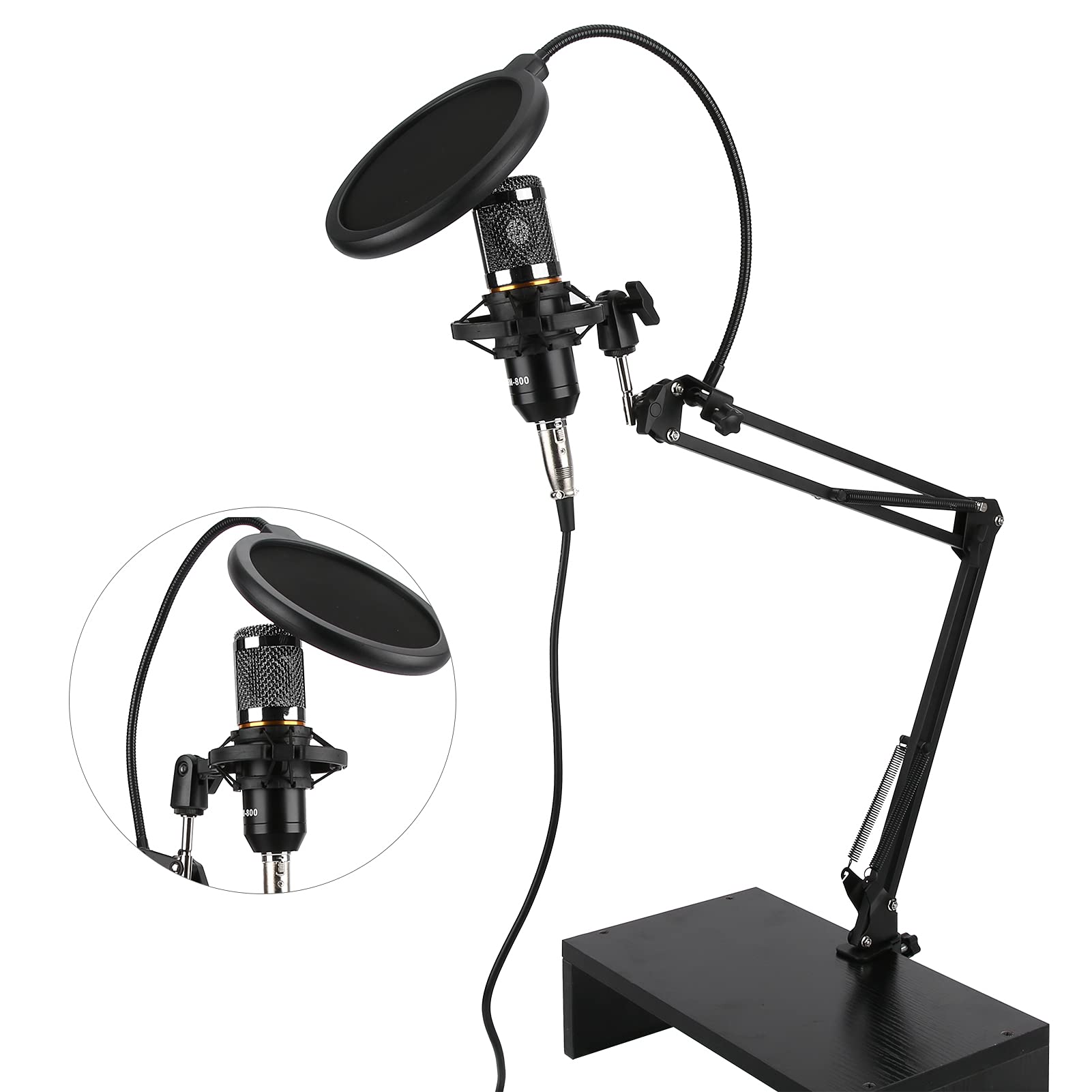 Mtlavish Professional USB -Kondensator Mikrofon -Kit BM800 mit Flexibles Arm für PC Desktop Notebook Computer Weiß Silber (Schwarz+schwarz)