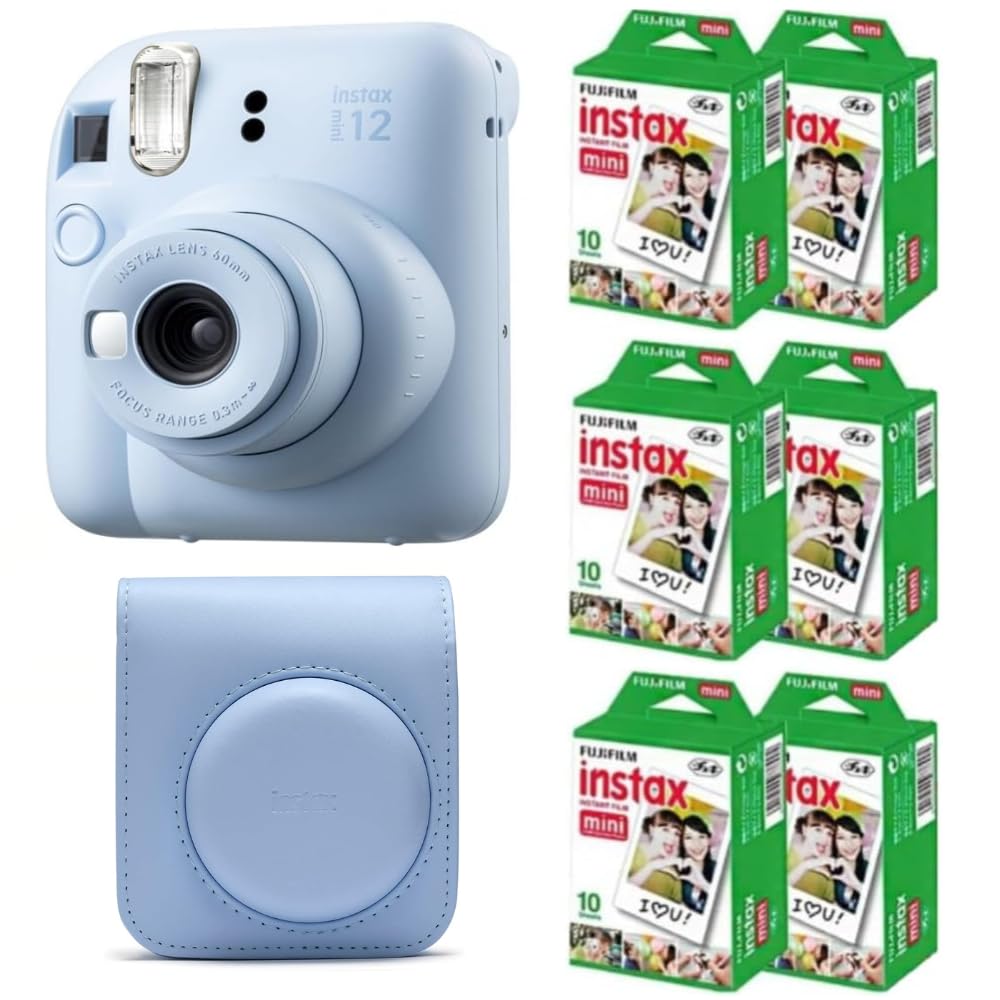 Fujifilm Instax Mini 12 Instant Film Camera (Pastel Blue) w/Case + Extra Film