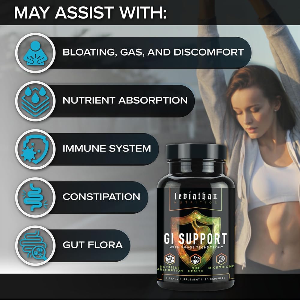 Leviathan Nutrition GI | Promotes Healthy Gut Health & Gut Bacteria - MicroBiome Bloating Balance Probiotic & Intestinal Lining Health with Zinc-L-Carnosine, Butyrate, & DGL Supplement - 120 Capsules