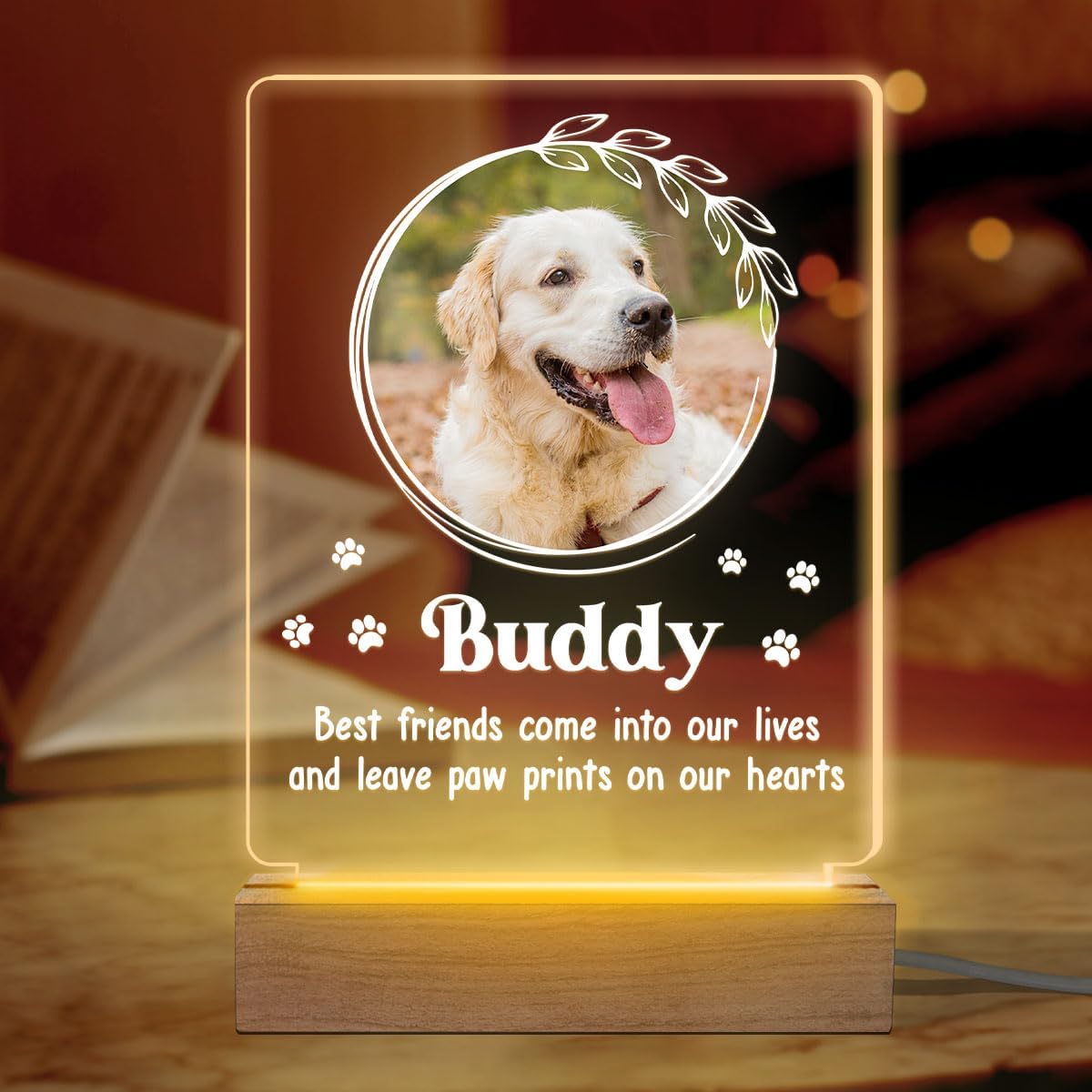 Glad Gua Leave Paw Prints On Our Hearts Personalized Acrylic 3D LED Light - Christmas Memorial Gift for Loss of Dog, Pet Remembrance for Dog Mom