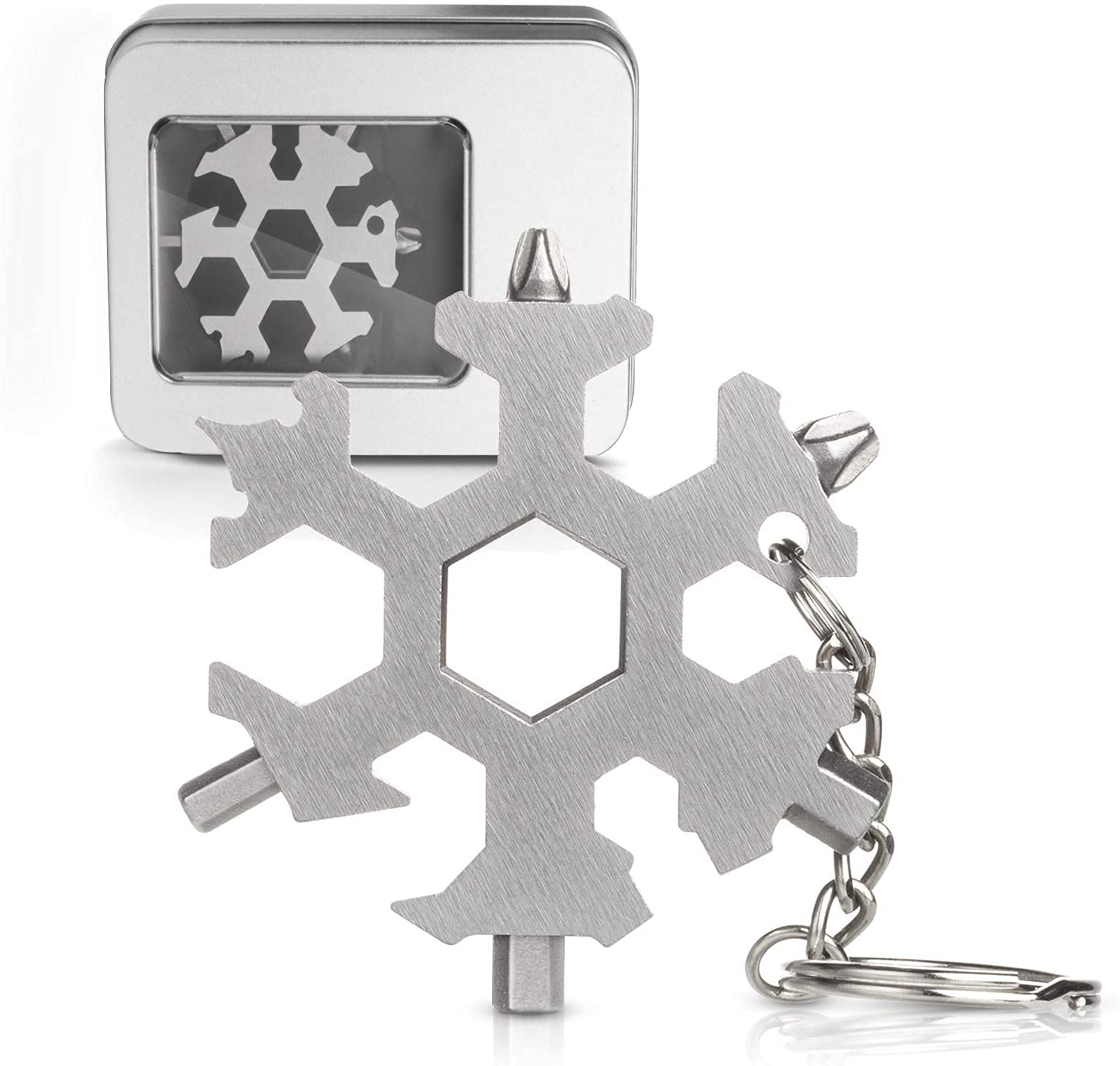 18 in 1 Snowflake Bottle Opener, Gifts Gadget Outdoor Travel Camping Handy for Men and Women Tool for Outdoor- Silver