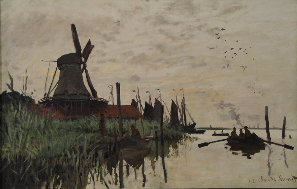 Impression Claude Monet Windmill and Boats affiche dart mat extra large
