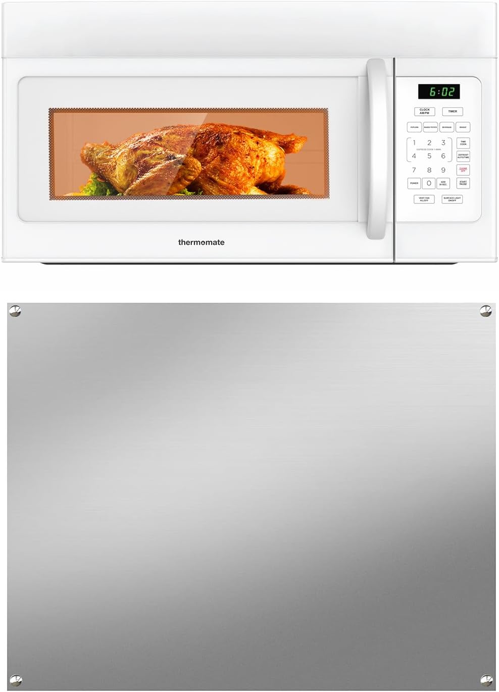 thermomate OTR773W 30" Over-the-Range Microwave Oven with 1.6 Cu. Ft. Capacity in White with KBSS77 Stainless Steel Backsplash for Kitchen, 24 by 30-Inch