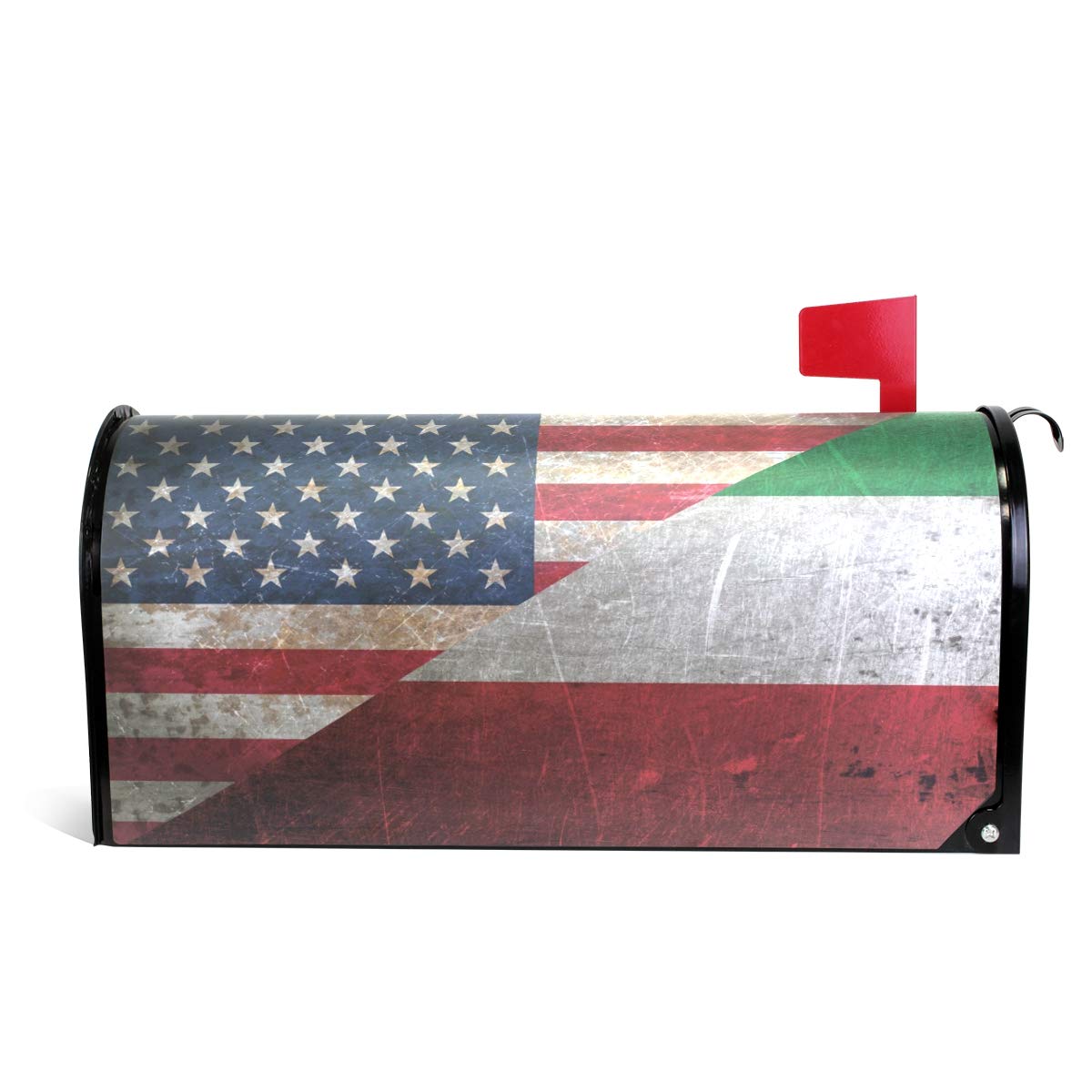 ZZKKO Magnetic Mailbox Covers Retro Amiercan and Italian Flag Friendship Combination Flag Letter Box Cover Colorful Painting Graden Outdoor Decorations,20.8x18 Inch Standard Size,Multicolor