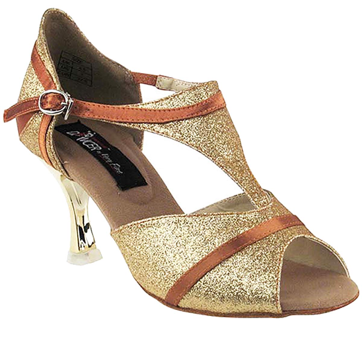 Very Fine Women's Ballroom Dance Shoes Tango Wedding Salsa Dance Shoes Gold & Dark Tan Satin Trim CD3007EB Comfortable Dance Shoes 3
