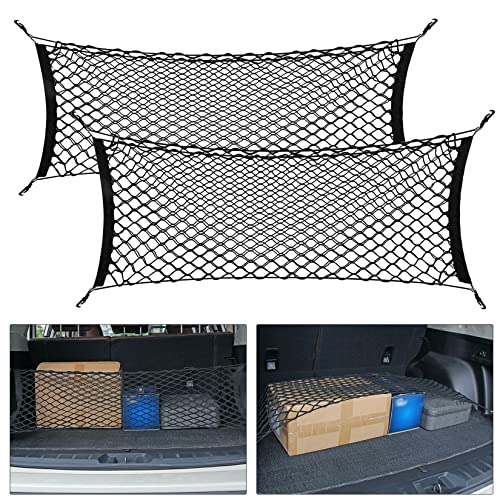 2pcs Rear Cargo Nets for SUV, 35''- 48'' Envelope Style Cargo Trunk Net Storage Organizer Elastic Adjustable for Cars SUV