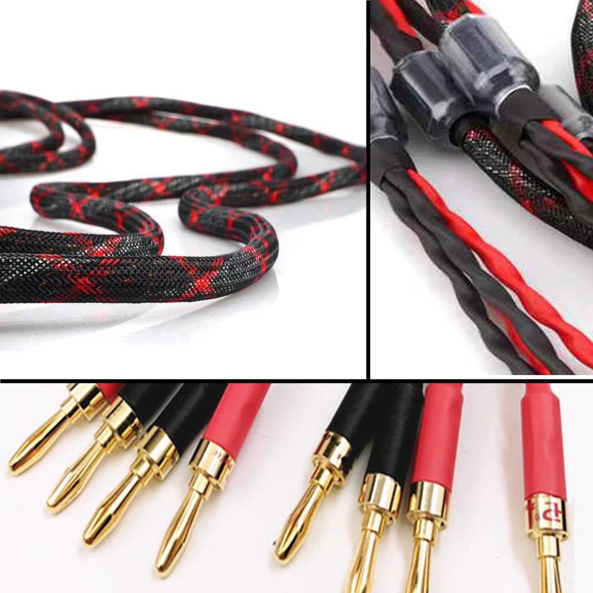 Creative Product Tertullus 1 Pair OFC HiFi Bi-Wire Speaker Cable 12 Banana Plugs Nylon Braid Audio Speaker Cable 2.5M