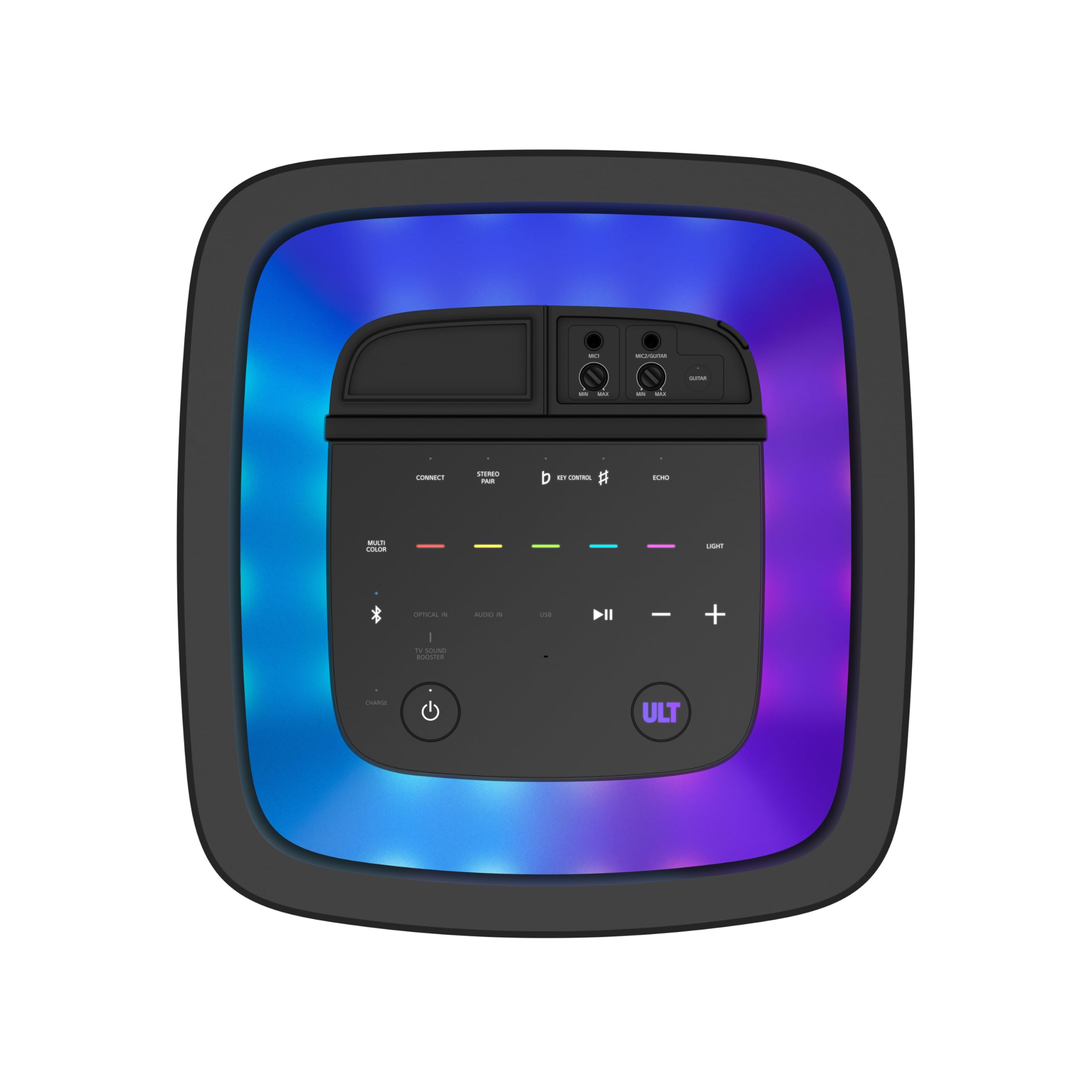 Sony ULT Tower 9 - Ultimativer Bluetooth-Party-Lautsprecher, 25 Stunden Batterie- und Netzbetrieb, 2 ULT Power Sound Modi, X-Balanced Speaker, 360° Beleuchtung & Sound, Karaoke-Eingänge - Schwarz