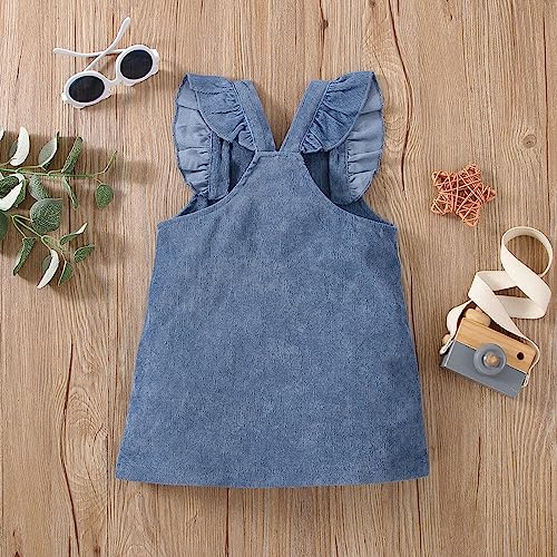 Toddler Girls Solid Color Corduroy Fly Sleeved Halter Dress for 0 to 3 Years 2t2