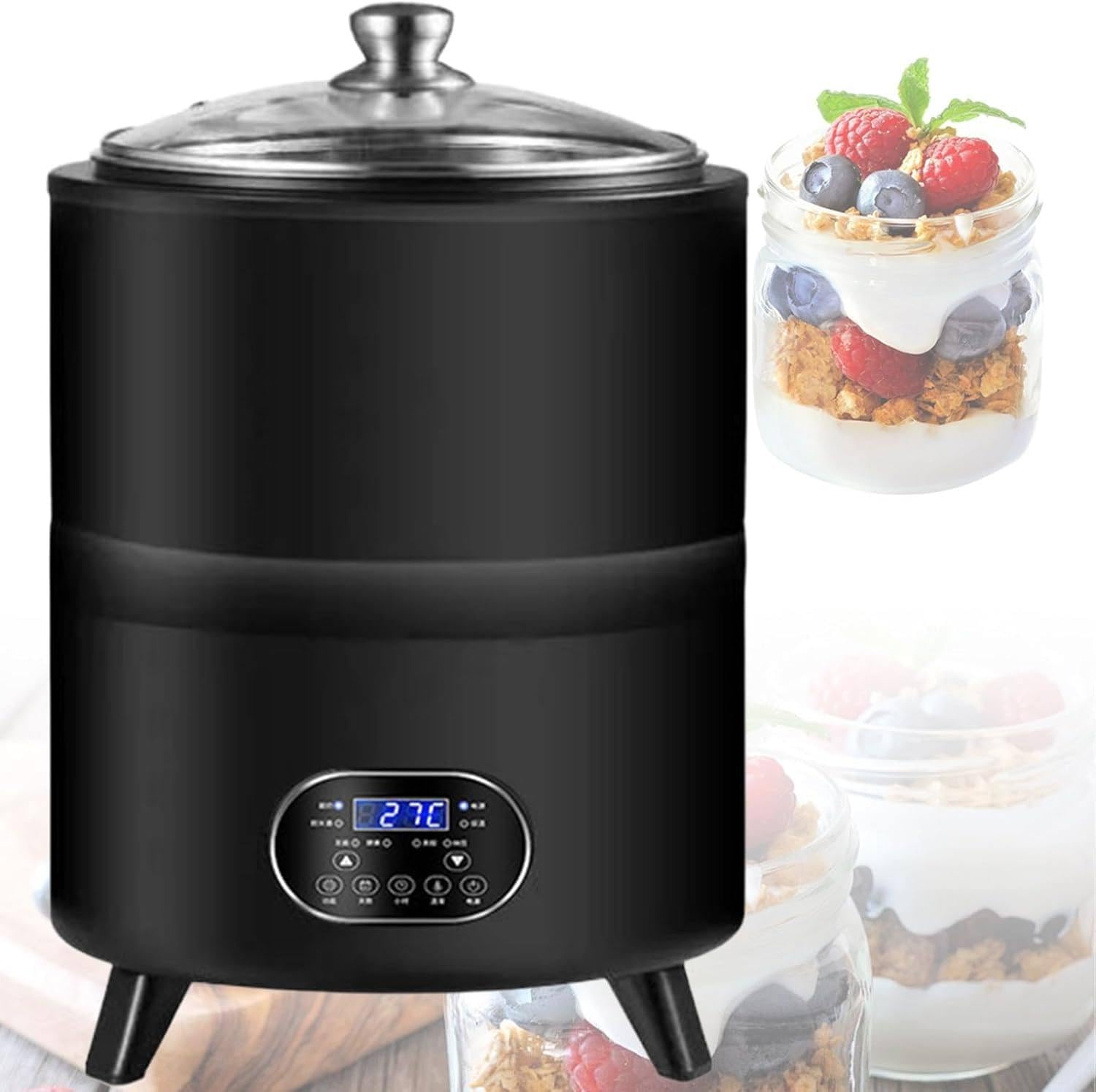FJYAWEN Commercial Yogurt Maker with Timing & Temperature Control, 8l/12l Yogurt Fermentation Machine, 360° Constant Temperature Fermentation, For Homemade Yogurt Natto Rice Wine Black-12L