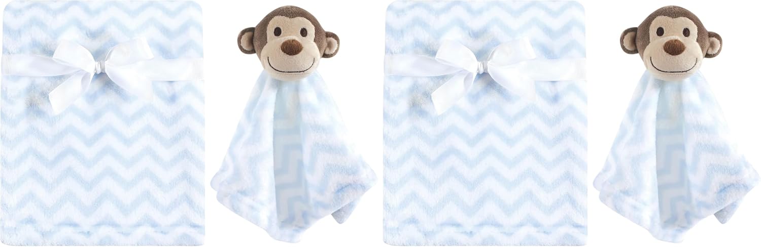 Hudson Baby Unisex Baby Plush Blanket with Security Blanket, Blue, One Size (Pack of 2)