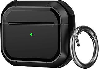 جراب ايربودز الجيل الثالث (2021) مع سلسلة مفاتيح، جراب واقي صلب بتغطية كاملة من اوليباند، تصميم مرن ممتص للصدمات، جراب ارمور متين، اسود، بولي يوريثين اللدن بالحرارة