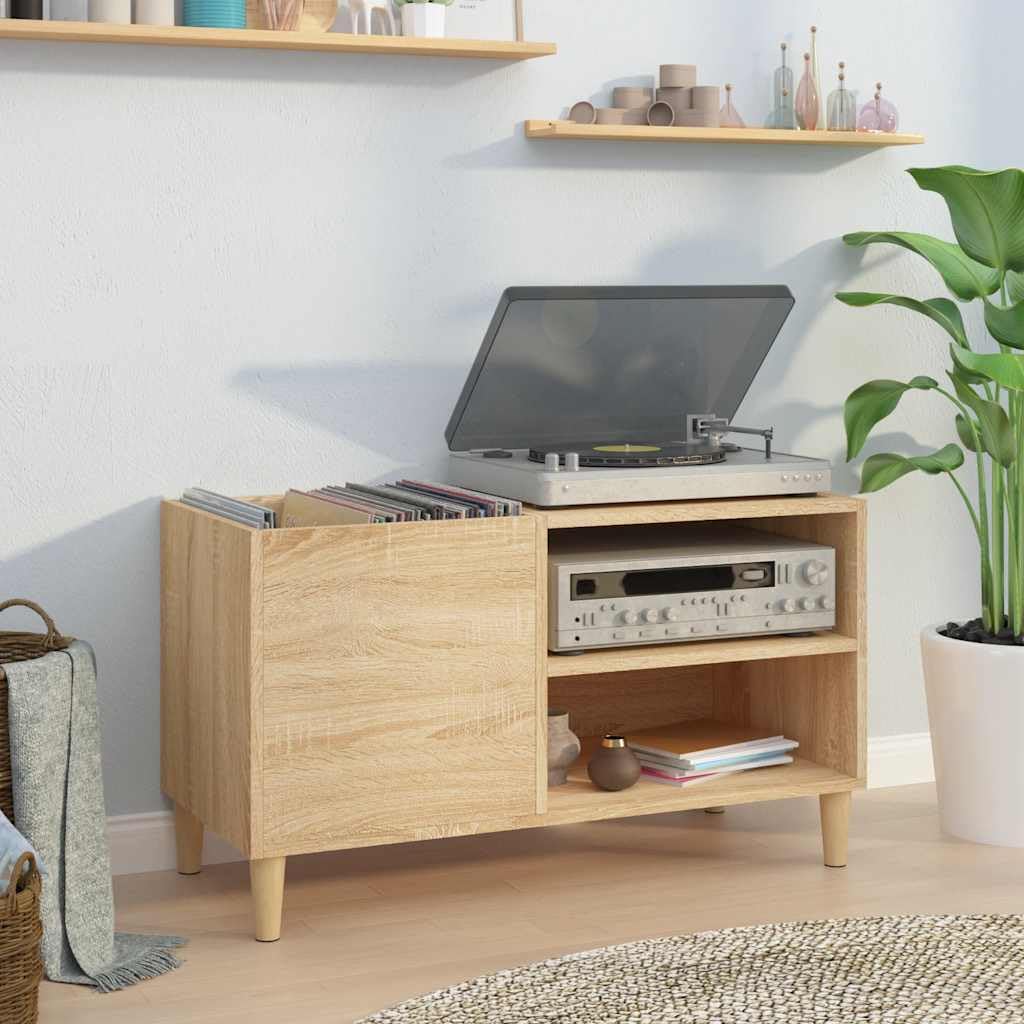 Armadio a pannelli in rovere Sonoma, con vano portaoggetti, 84,5 x 38 x 48 cm, gambe in legno stabili, spazioso per dischi in vinile, versatile come armadietto, mobile per il soggiorno con