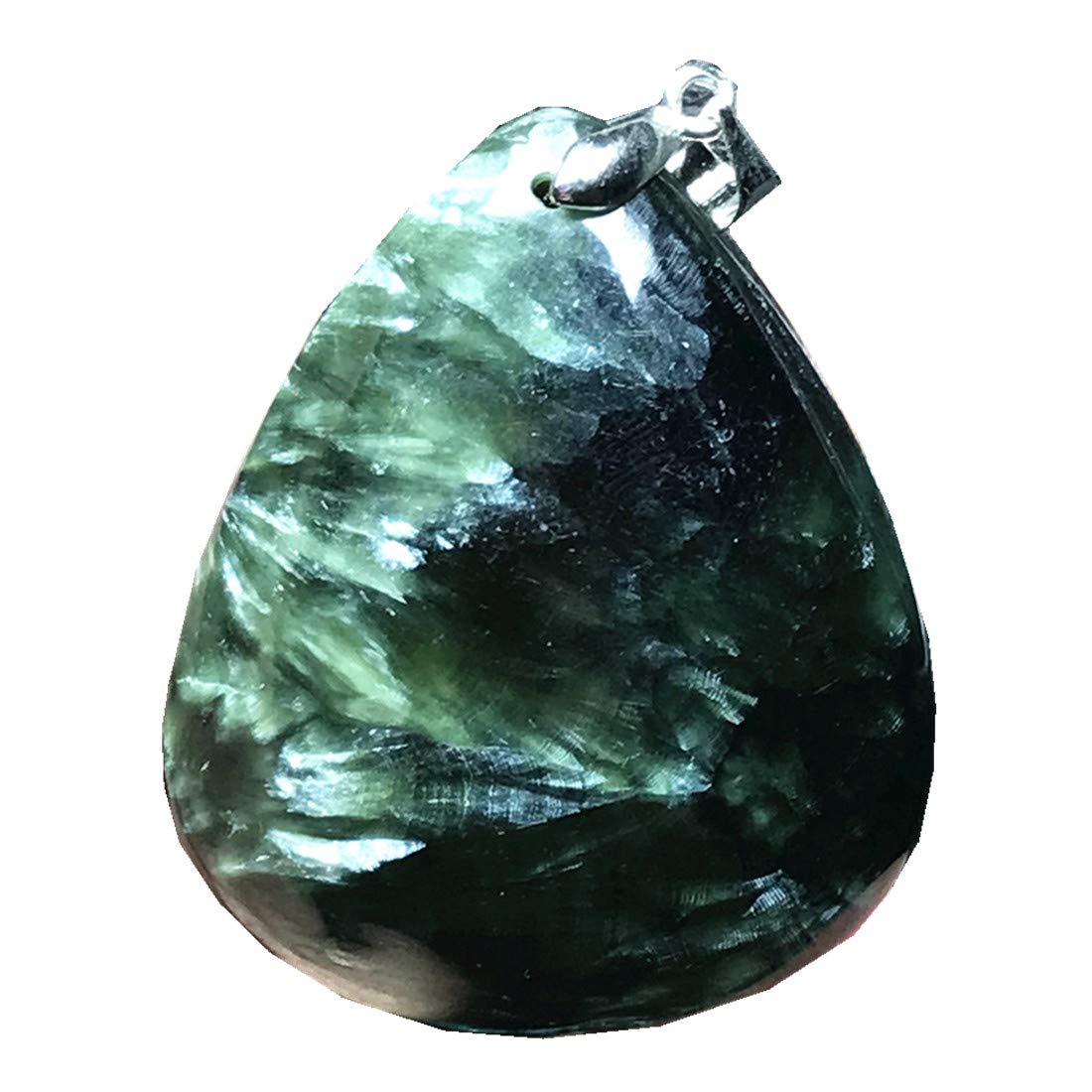 DUOVEKTSeraphinite Crystal Pendant, Natural Green Seraphinite Stone for Women Men 40x32x11mm Beads Silver Water Drop Gemstone Jewelry AAAAA