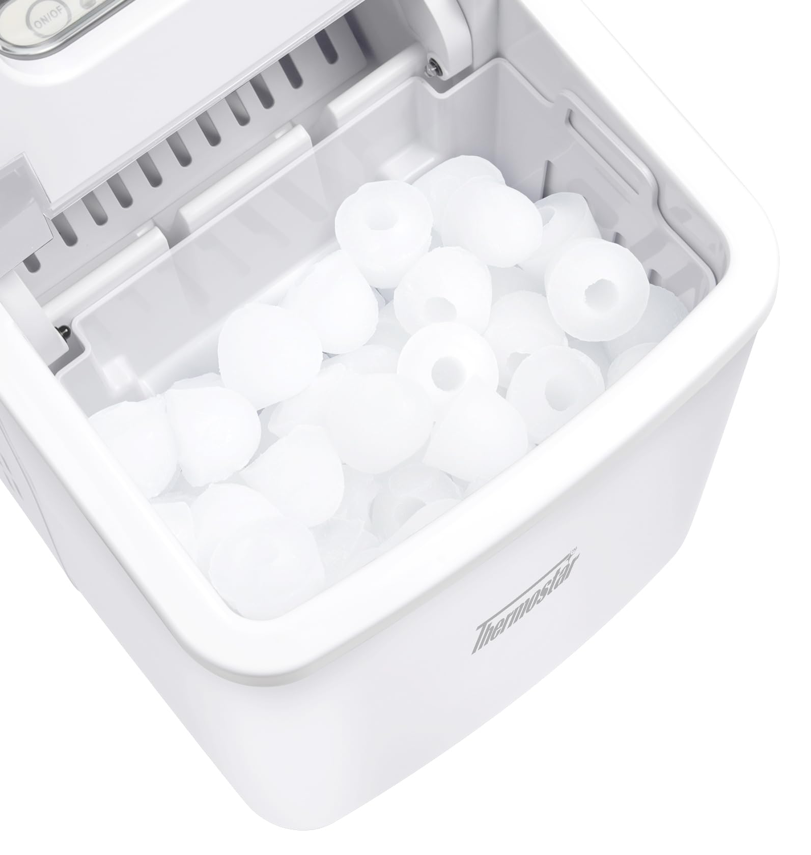 Nostalgia Thermostar Automatic Self-Cleaning Portable Electric Countertop Ice Maker Machine with Handle,26 Pounds in 24 Hours with Ice Scoop and Basket,Perfect for Water Bottles,Drinks,Parties,White on Fridge.com