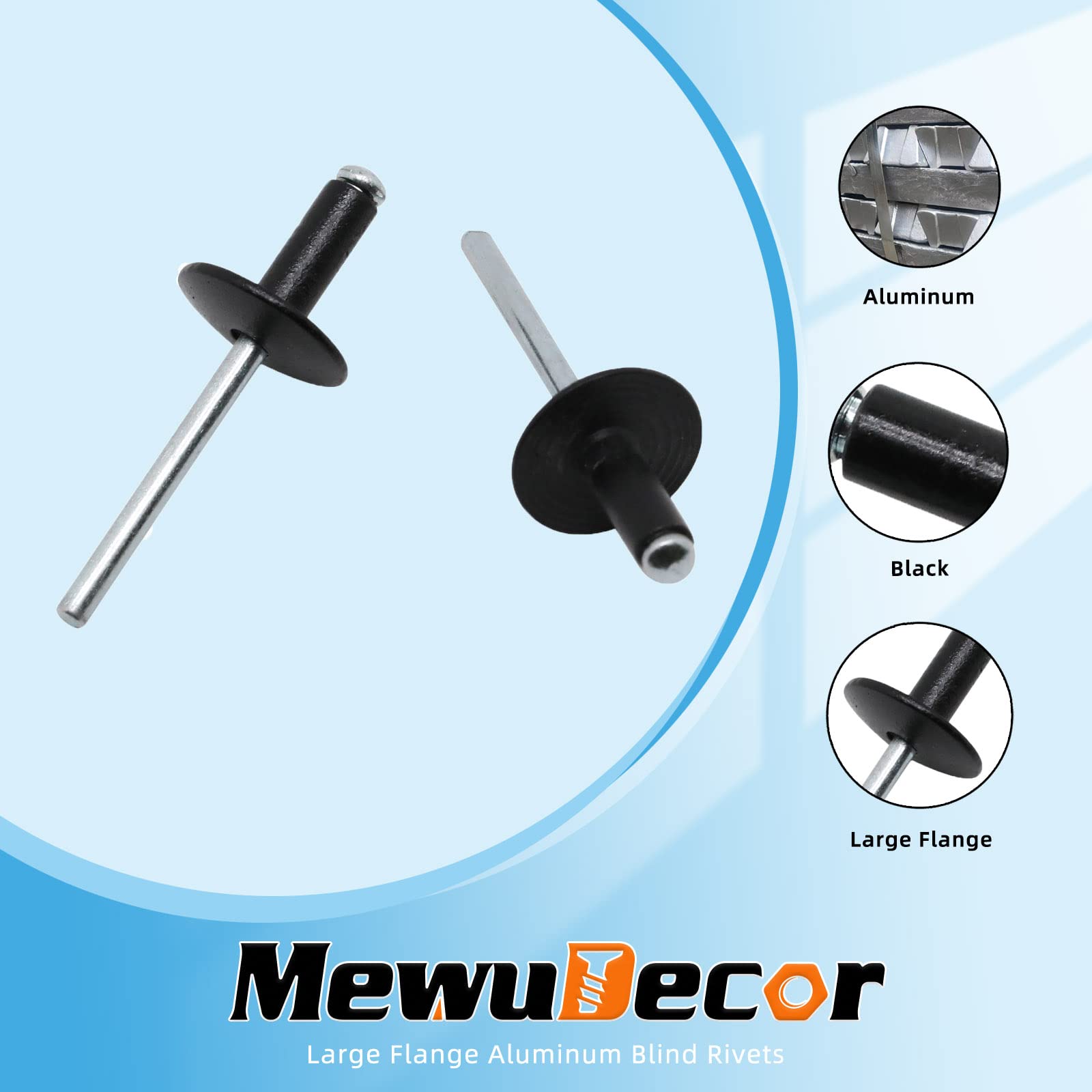 Tri-fold Exploding Rivets 25 Flat Black 3/16" Large Head Tri-Fold Exploding Pop Rivets - Aluminum Mandrel Aluminum Mesh Black Car And Truck Grilles - Foto 6