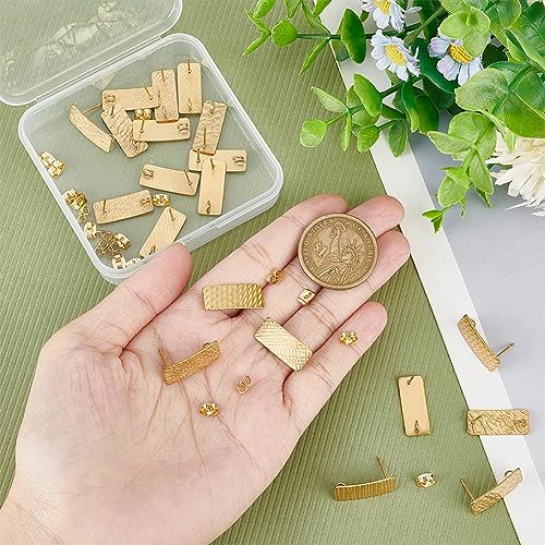 UNICRAFTALE 20Pcs 5 Style Golden Rectangle Stud Earring 304 Stainless Steel Textured Ear Stud Finding with Vertical Loops Metal Earrings Posts with Ear Nuts for Earring Jewelry Making - Image 3