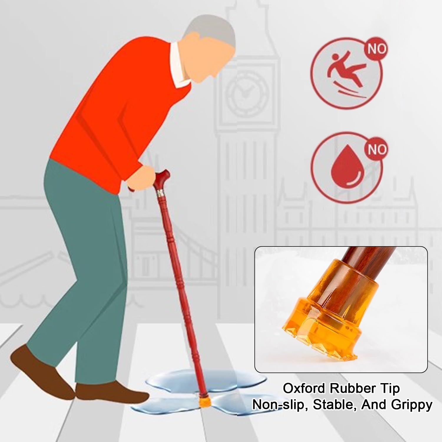 Gehstock für Senioren, leichter Stützstock mit ergonomischem Griff und rutschfesten Gummispitzen
