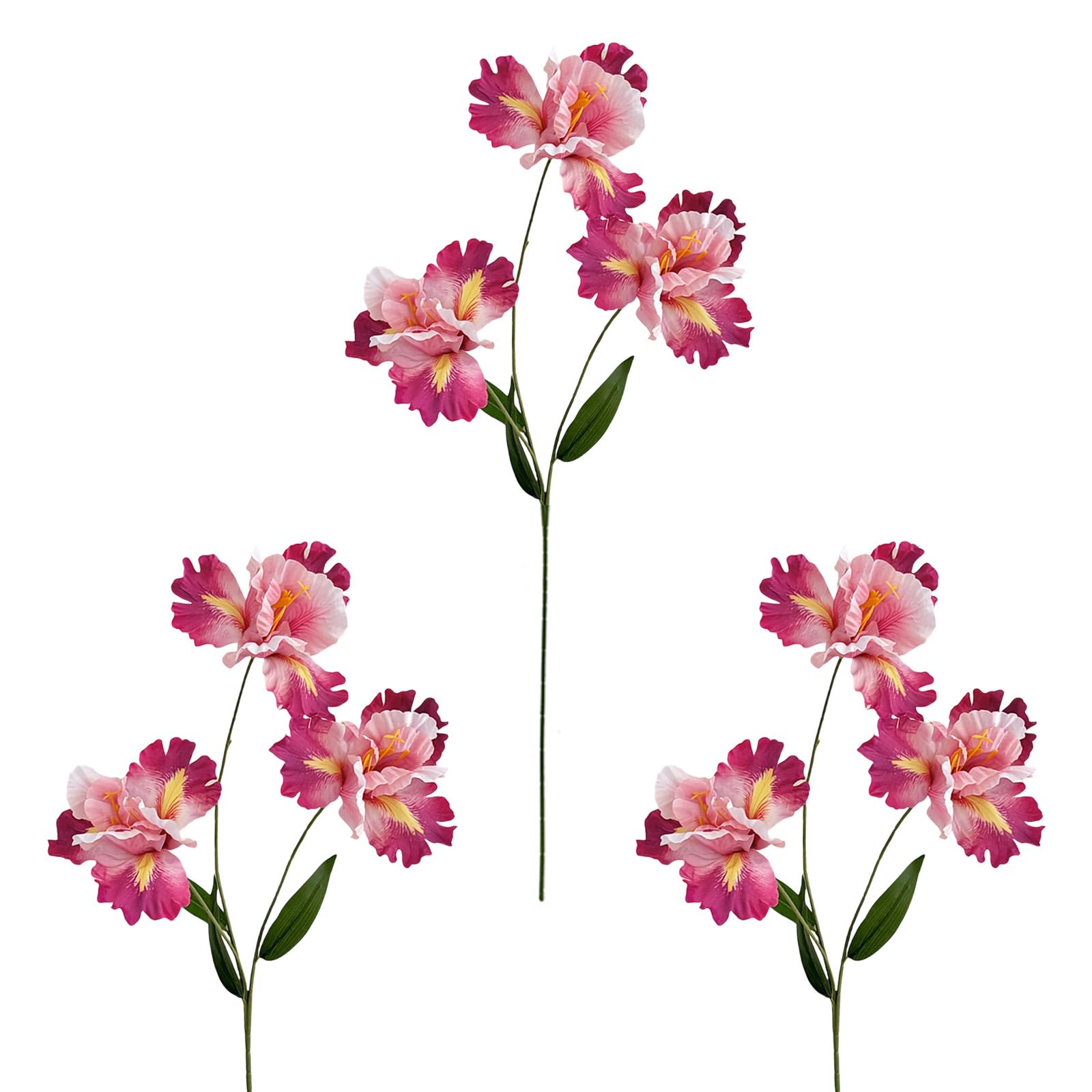 Limtula 3Pcs Artificial Irises Flowers, 3-Heads White & Blue Fake Flowers, Realistic Silk Floral Arrangement Flexible Blossomy Arrangement