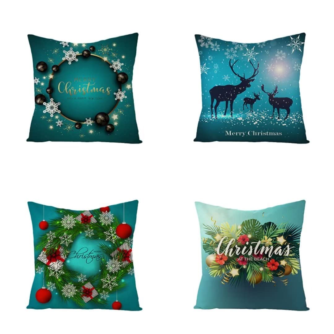 Taie oreiller Noël 40x40cm en lin pour habiller le canapé du salon en fête