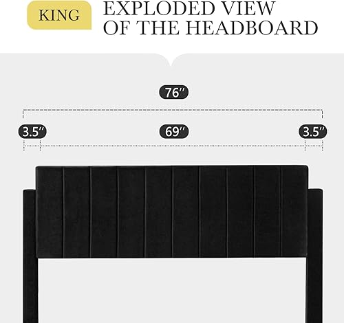 Miniatura 42 de HOOMIC Base de cama de plataforma de tamaño matrimonial con cabecera de canal vertical tapizada de terciopelo de felpa, no necesita somier, fácil