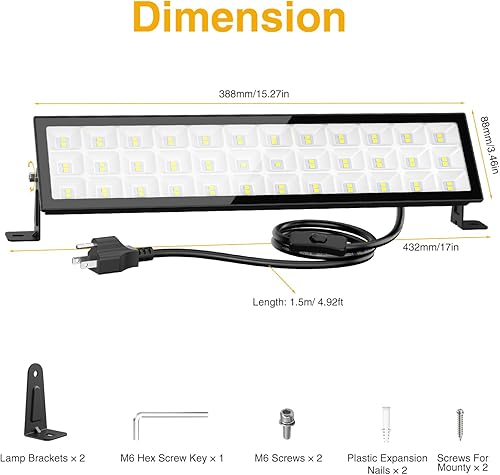 Vista 8 de Onforu Luces LED para tienda, 90 W, 10000 lm, luces de trabajo LED ultra brillantes con enchufe, luz blanca de garaje de 6500 K, iluminación
