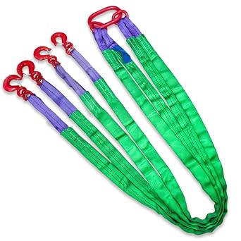 Four Leg Bridle Web Sling 7ft 6600lbs Lifting Slings with G80 Alloy Steel Grab Hooks Light Weight and Flexible Capacity Lifting Straps for Hoist Safe Towing and Handling of Cargo