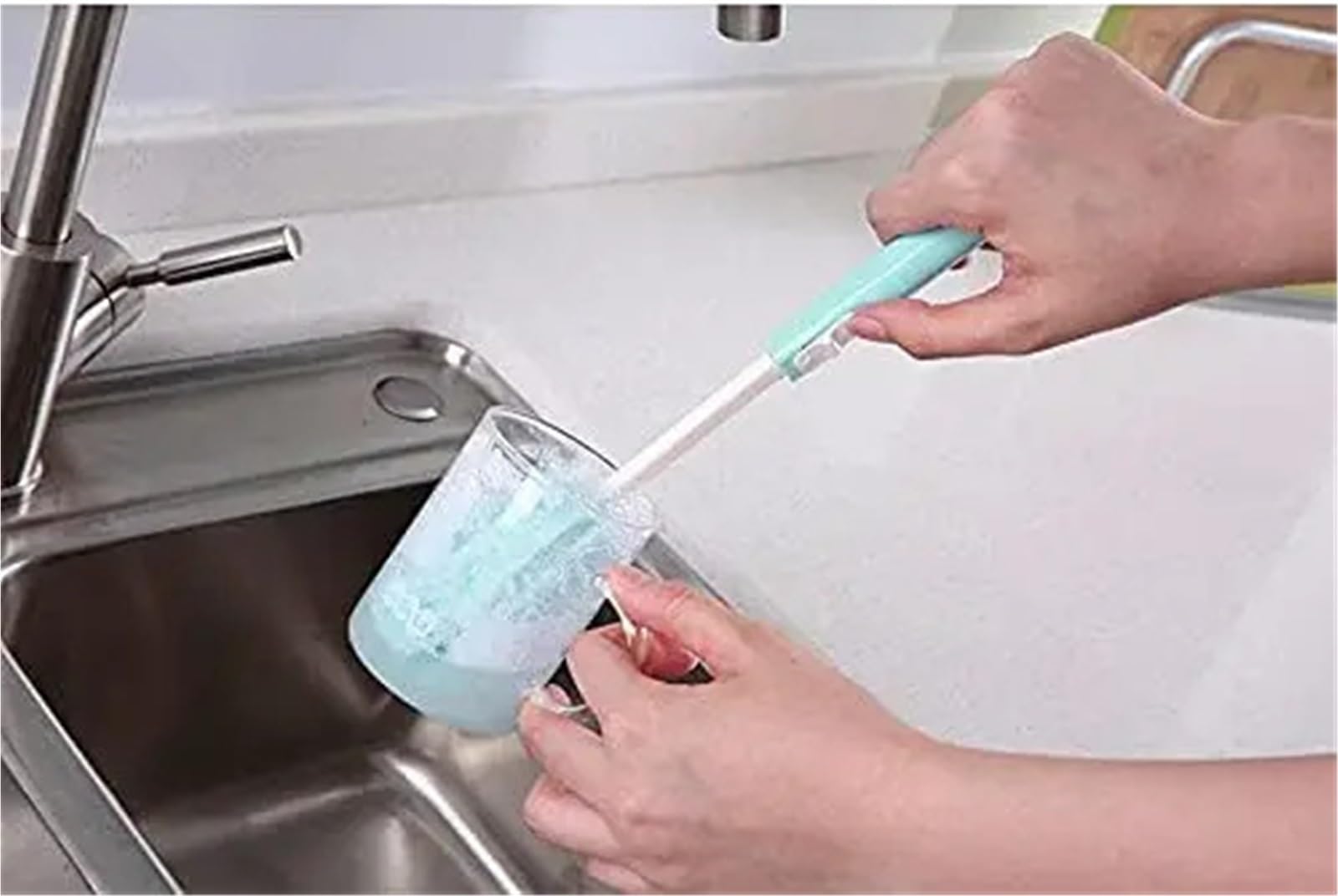 Scovolino per Bottiglie Spazzola in spugna for pulizia bottiglie da 3 pezzi con manico lungo regolabile for caffettiere, tazze