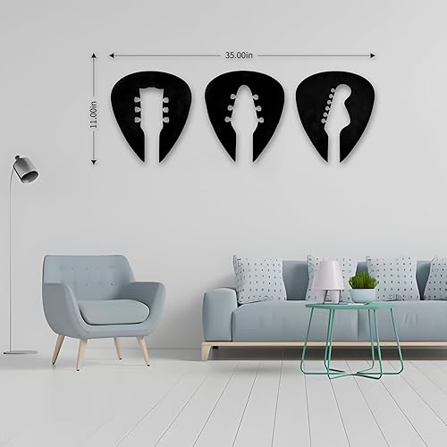 Miniatura 4 de Aimery 3 piezas de arte de pared de guitarra de metal, regalo para amantes de la música, decoración única de habitación, púa de tocado de guitarra,