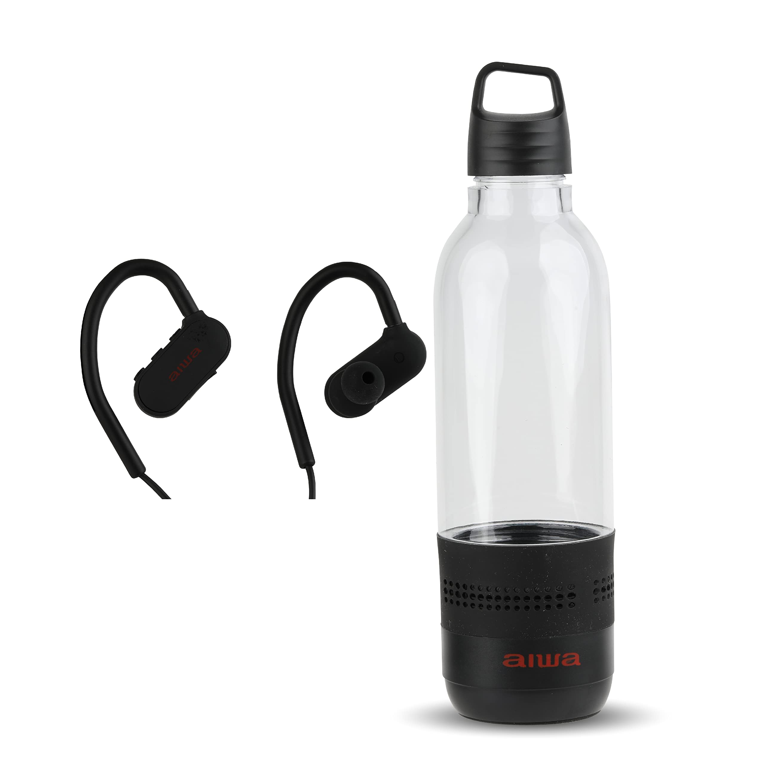 400ml water bottle with speaker and earphones in black