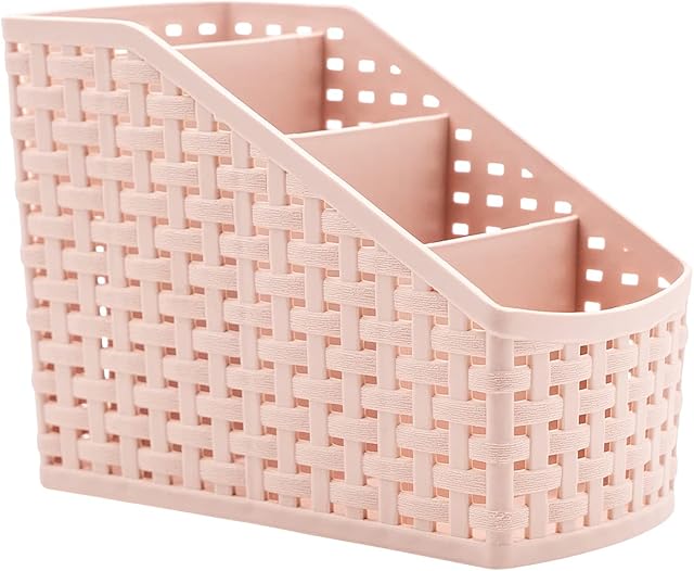 Storage Basket, Cosmetic Box Organiser,Plastic Storage Box Desktop 4 Grid Sub-grid Storage Case Multi-function Storage for Desktop Office Bedroom Countertop Home Kitchen-Pink