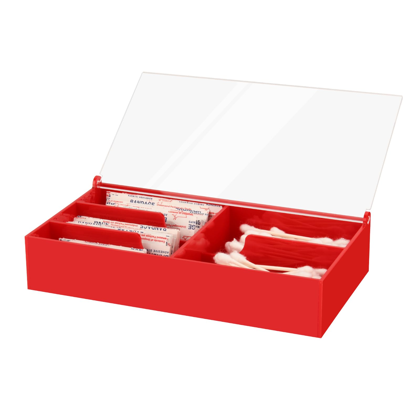 Photo 1 of **USED - MINOR DAMAGE**
Beautyflier Organizer Case for Band-Aid Flexible Fabric Bandages, Acrylic Holder for First Aid Bandage, Storage Box for Cotton Swab, Pills, Paper Clips, Flip Cover - Anti-Dust (Red#1)